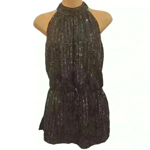 White House Black Market WHBM Sleeveless Sequin Halter Tunic Black $110 NWT - Picture 1 of 8